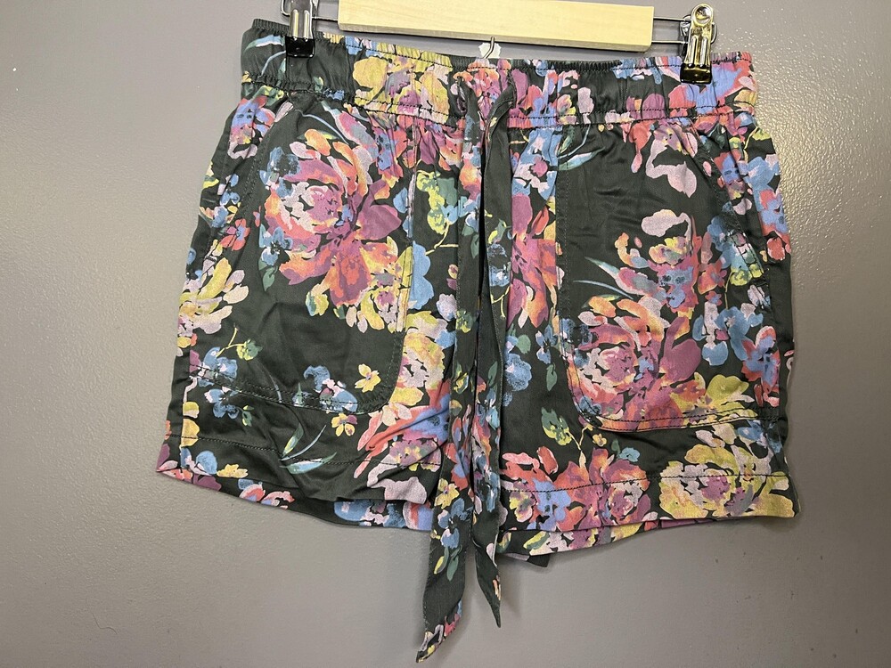Nicole Miller Shorts Womens M Multicolor Floral Paperbag Elastic Waist Lyocell
